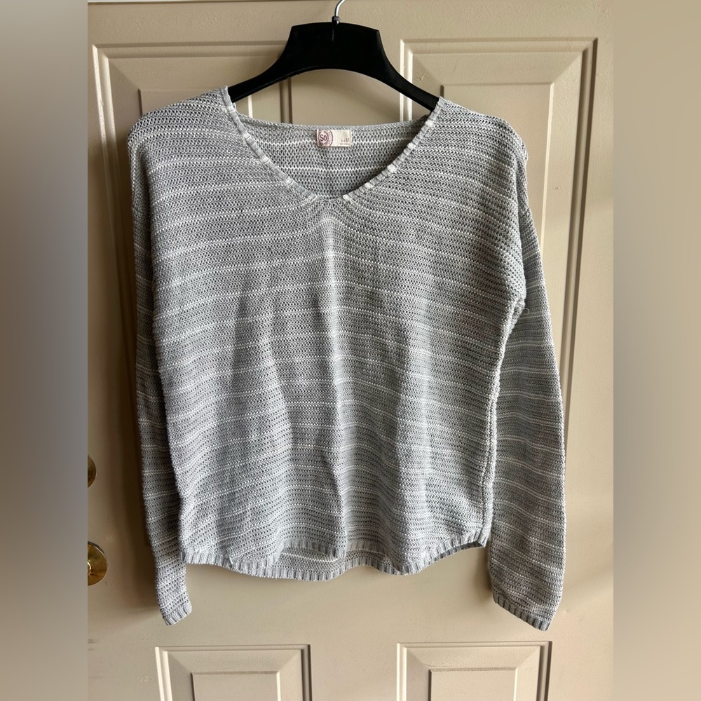 Gray and White Striped Sweater